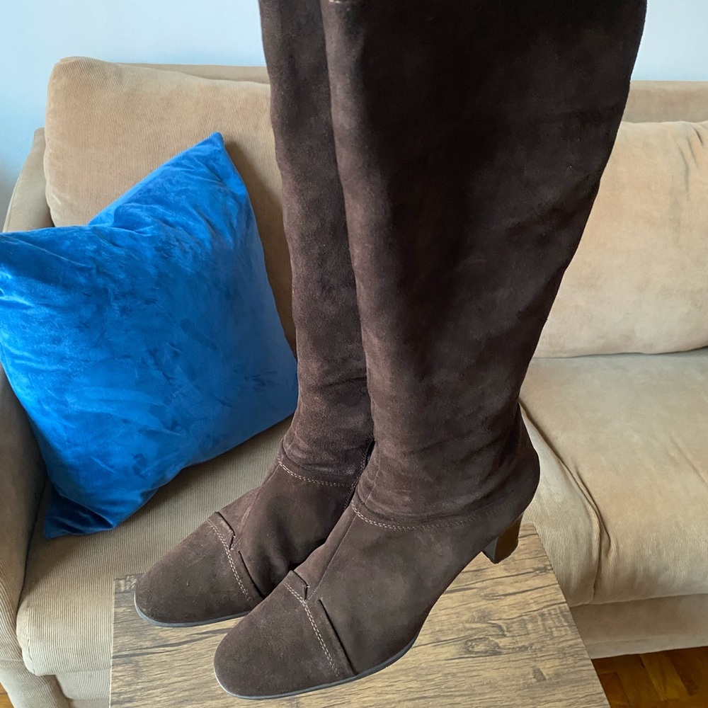 Chic Brown Suede Over-the-Knee Boots – Foldable Cuff, Premium Italian Leather